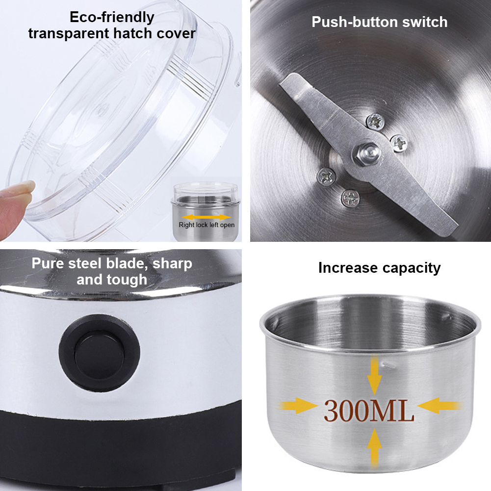 Coffee Bean Grinder Electric - Elektrikli Kahve Öğütücü, Paslanmaz Çelik Baharat